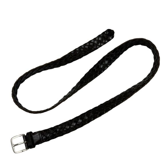 ZARA Men's Brown Genuine Leather Braided Belt Buckle 1.25" MADE IN SPAIN Sz L - Picture 1 of 5
